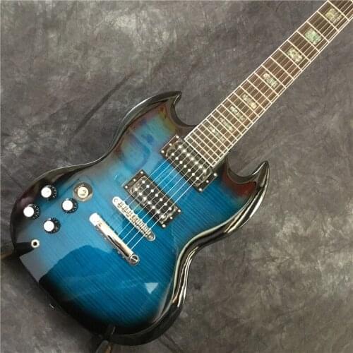 Exclusive Production Left Hand 7 String Blue Electric Guitar, Color Shell Maple Flame Top, Free Delivery