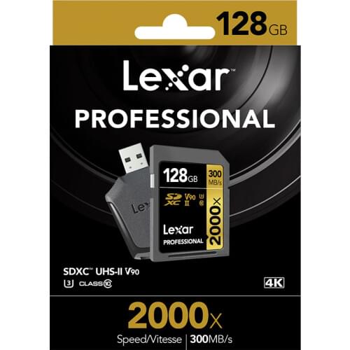 100% Original Lexar 128GB 64GB SDXC Card U3 32GB SDHC Card 2000X UHS-II 300MB/s High Speed Flash Memory For 3D 4K video Camera