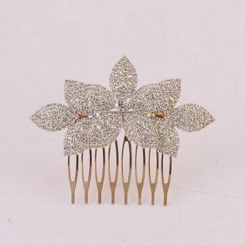 SLBRIDAL Art Deco Clear Rhinestones Crystals Pearls Flower Wedding Hair Comb Bridal Hair Accessories Bridesmaids Women Jewelry