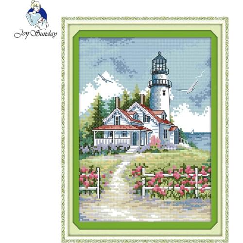 Joy Sunday scenic style Lighthouse home decoration hand craft kits cross stitch for kids festival gift