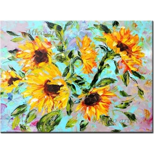 Latest Sunflower Picture Art 100% Hand Painted Abstract Textured Oil Painting Unframed Canvas Wall Art Living Room Decor Artwork