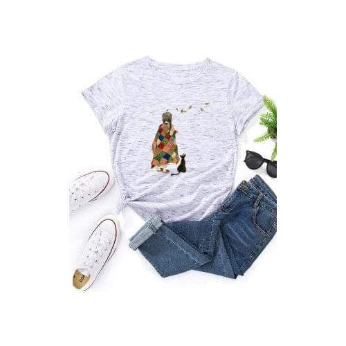 Kawaii Girl Print Short Sleeve Tshirt Women Plus Size 5XL Cotton T-Shirt Harajuku Ladies Loose Tops Cartoon Graphic Tees Shirts