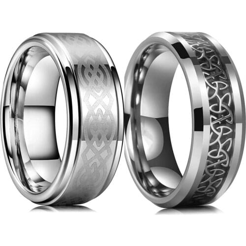 Classic Mens 8mm Cord Knot Brushed Stainless Steel Silver Color Rings Polished Step Edge Ring for Women Engagement Wedding Band