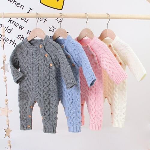 FOCUSNORM Winter Autumn Baby Girls Boys Rompers Long Sleeve Solid Knit Sweater Warm Jumpsuits 4 Colors