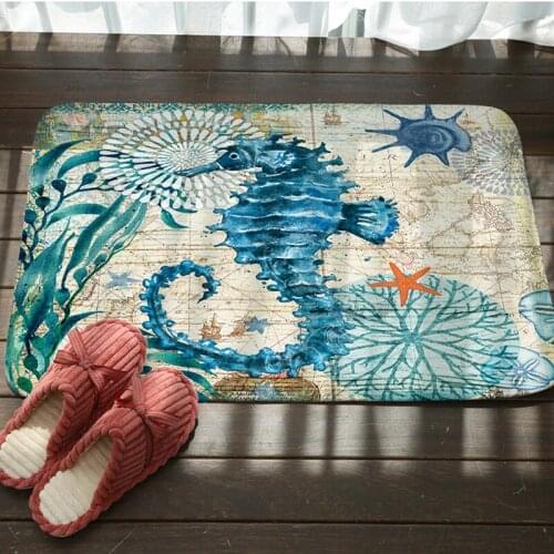 Kitchen Mat Anti-Slip Nautical Theme Marine Life Series Turtle Printed Carpet Doormat Hallway Bath Mat Living Room