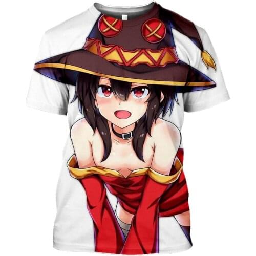 Summer Anime Konosuba T-shirt Kawaii White T-shirt 3D Printing Men and Women T-shirt Megumin Men Streetwear Sportswear T-shirt