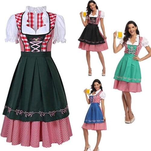 HOT Lady The Munich Oktoberfest Costume Dirndl Plaid Skirt Beer Fest Waitress Cosplay Carnival Halloween Fancy Dress Party