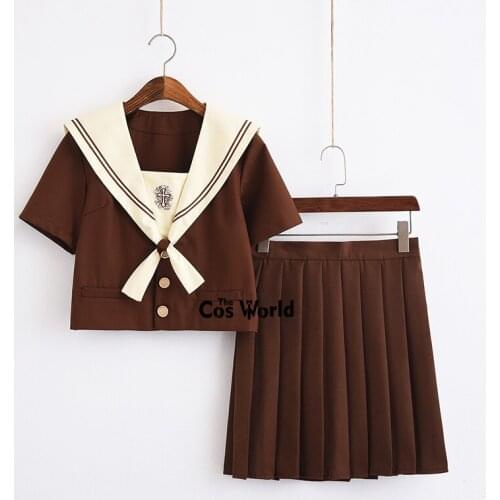 Ivory Yellow Cross Summer Navy Sailor Suit Tops Skirts JK High School Uniform Class Uniform Students Cloth