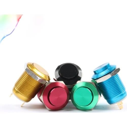 12mm Metal Oxidized push button Switch flat round waterproof momentary reset 1NO pin terminal red black blue Gold Green
