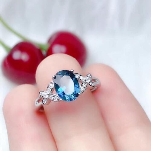 Fashion Butterfly scissors Fork Natural blue topaz Ring S925 Silver Natural gemstone Ring Women girl party gift Ring Jewelry