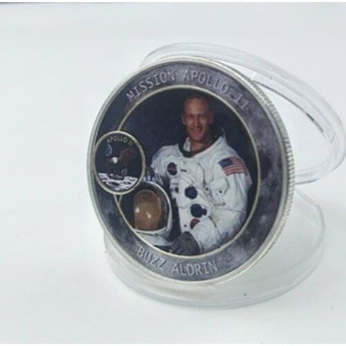 100 Pcs The Mission Apollo 11 coin Neil Michael Buzz astronaut hero silver plated 40 mm Lunar Probe Project moon decoration coin