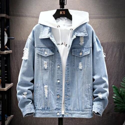 Mens Spring and Autumn Loose Denim Jacket 2021 New Korean Version of The Trend of All-match Handsome Clothes Youth Jacket