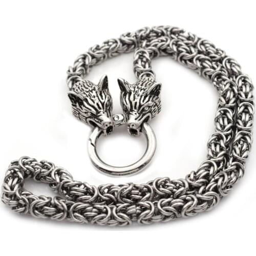 Mens Wolf Head Necklace Steel HeavyViking Wolf Norse Jewelry Necklaces Chain Diameter 7mm