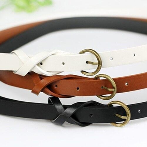 New Trendy Womens Vintage Simple Thin Waist Belt Metal Buckle Skinny Faux Leather Belt