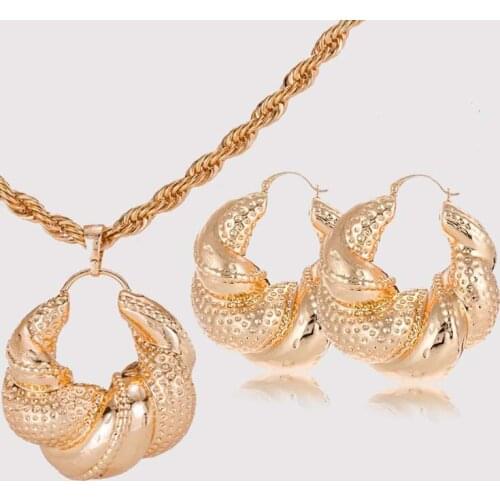 Gold Color Necklaces Jewelry Sets Nigerian Bride Earrings Pendant Rose for African Wedding Accessories Gifts CE122