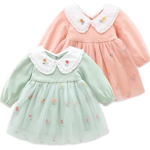 Christening Dress for Baby Girls First Birthday Peter Pan Collar Flowers Appliques Kids Party Dress Baptism Baby Girl Dress