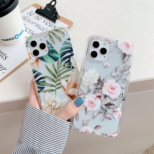 Leaves Flower Shockproof Phone Case For iPhone 12 11Pro Max X XS Max Clear Silicone Protective Cover Cases For iphone XR Coque