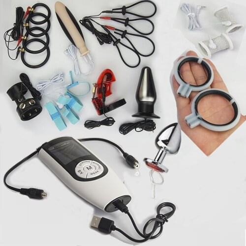 Strongest BDSM Power Box,Electric Shock Estim Penis Cock Ring, Electro Stimulation Butt Plug, Chastity Cage,Sex Toys For Men