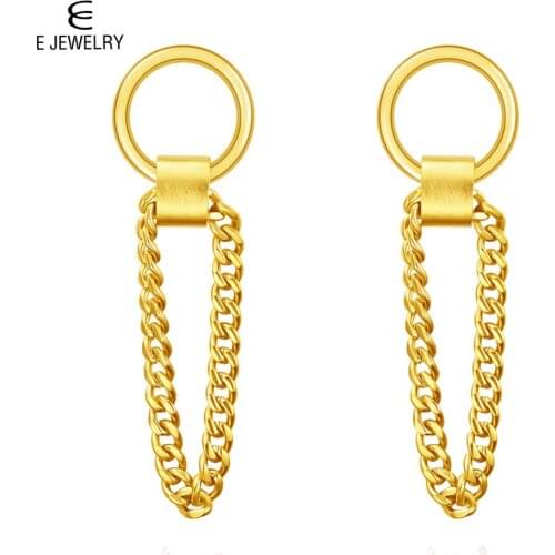 E Jewelry Chain Link Drop Earrings for Women Hip-Hop Dangle Earring Fashion Jewelry 316 Stainless Steel Rose Gold Silver Color