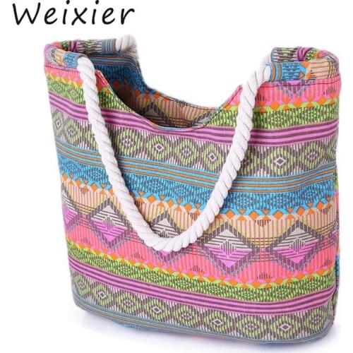 WEIXIER 2019 Casual Summer Beach Women Bag Lunch bag Hot Sale Fashion High Quality Canvas Striped bag Shoulder Bag LY-69