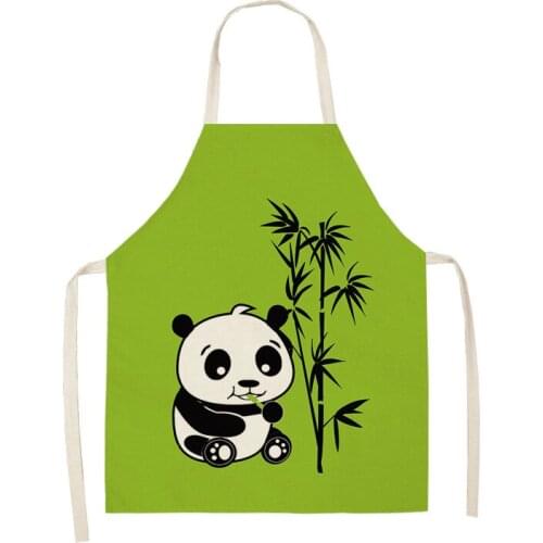 Panda Printed Women Kitchen Aprons Waterproof Cooking Oil-proof Cotton Linen Antifouling Chef Apron Man Kid Aprons 68x55cm