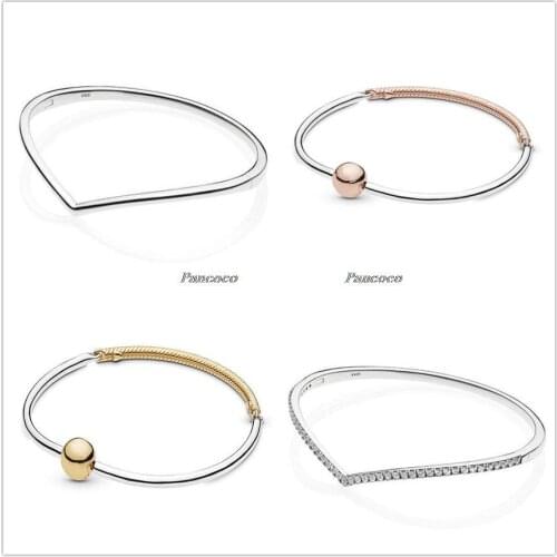 Authentic 925 Sterling Silver Shimmering Wish Cubic Zirconia Snake Chain Bracelet Bangle Fit Women Bead Charm Fashion Jewelry