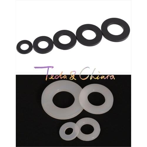 10Pcs M8 x 19mm x 2mm M8x19x2 New White Black Nylon Flat Washer Plastic Insulation Plain Ring Gasket