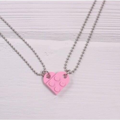 2021 Hot 2 Pcs Cute Love Heart Necklace Brick Pendant Couple Friendship Women Men Girl Boy Elements Valentines Day Jewelry Gift