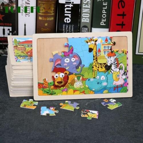 Baby Early Childhood Educational Toys 24 Pieces Wooden Jigsaw Puzzle for Children Cartoon Animal Puzzles Kids Interactive Toy