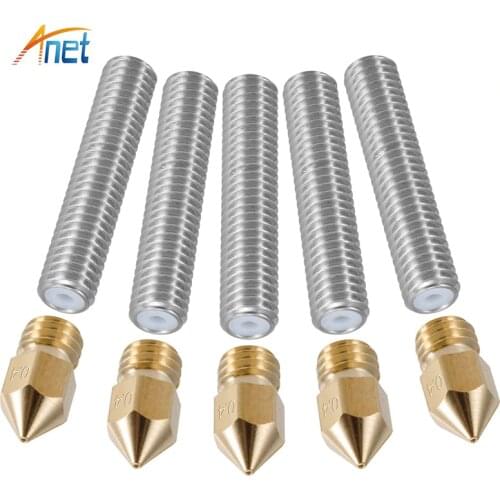 Anet A6 5pcs 40MM Length Extruder 1.75mm Tube,5pcs 0.4mm Brass Extruder Nozzle Print Heads for MK8 Makerbot Reprap 3D Printers