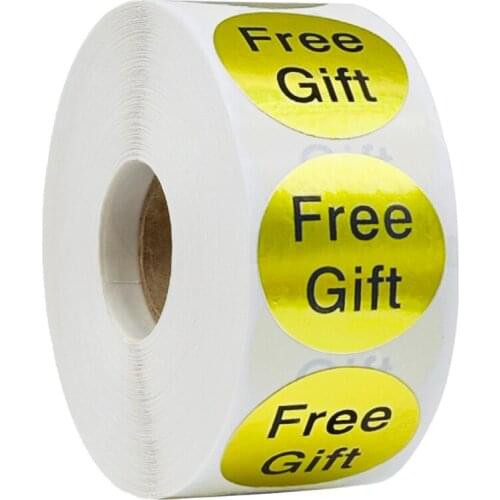 500 Pcs Round Gold“Free Gift” Decor Stickers Roll 1 Inch Thank You Labels Stickers For Small Shop Handmade Gift Party Decoration