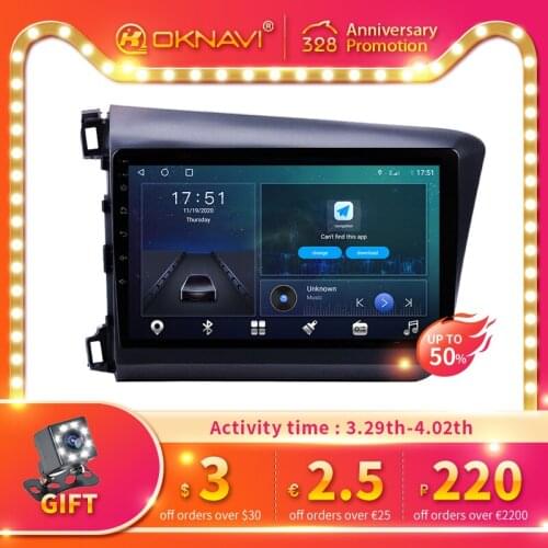 Auto Car Radio For Honda Civic 2012-2015 GPS Navigation Android 10.0 4G WiFi Support Caraply BT Accessories DAB TPMS OBD DSP