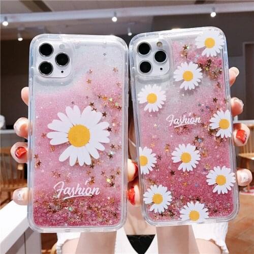 Daisy Flower Liquid Quicksand Glitter Case For Samsung Galaxy A50 A70 A51 A71 A20 A30 A40 A10 J4 J6 A6 A8 Plus A9 A7 2018 A21S