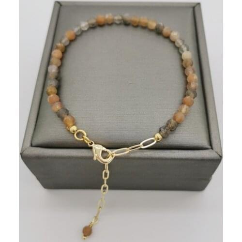 Faceted Multi Color Moonstone Bracelet Delicate Adjustable 14K Gold Filled Natural Stones Pulsera Mujer Women BOHO Bracelet