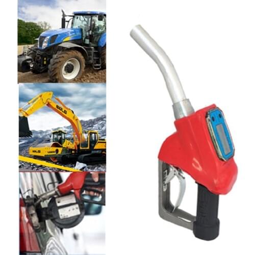 OOTDTY Digital Fuel Gun Flow Meter Diesel GasolineTransfer Automatic Trip Gas Stations Red