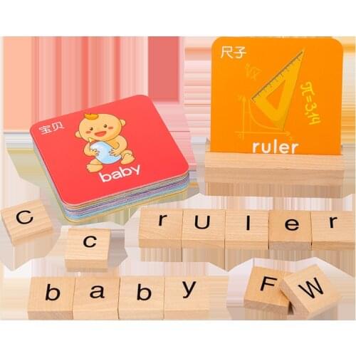 Wooden alphabet English words recognize early kids education toys Spell English words game Montessori learning toys for Children