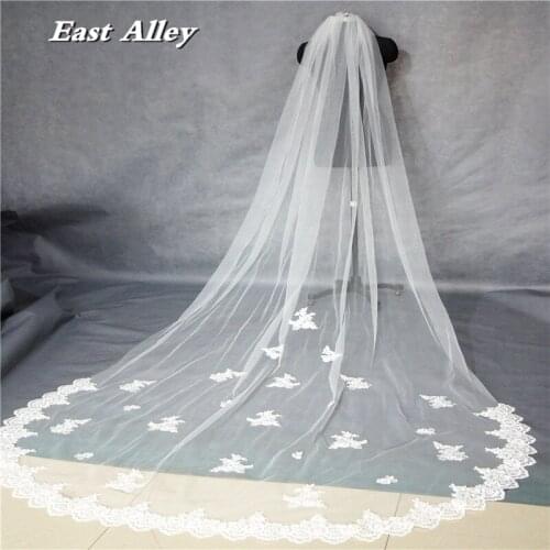 Cheap Cathedral 3 Meter (118") Bridal Veil 1 Layer Lace White/Ivory Wedding Veils With Comb