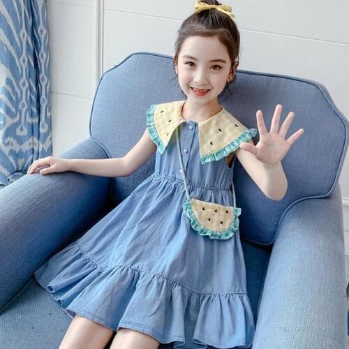 Summer Children Denim Sundress Sleeveless Ruffles Dress For Kids Girls Cotton Princess A-Line Dresses vestidos Clothes New 2020