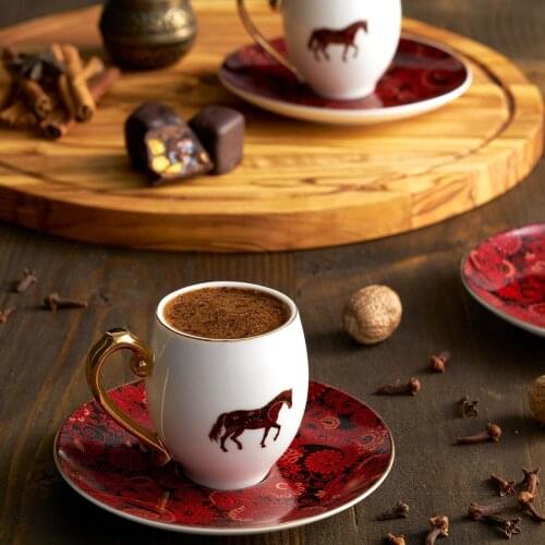 Porcelain Coffee Cup luxury set And Saucer Horse Animal Horse figure Turkish Tea Coffee Cup Mug And Plate Espresso Decorative