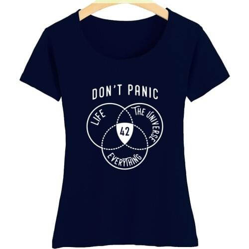 42 number The Hitchhikers Guide to the Galaxy Don't Panic All Meaning Cotton Girl Woman Short Sleeve T Shirt Summer ZIIART