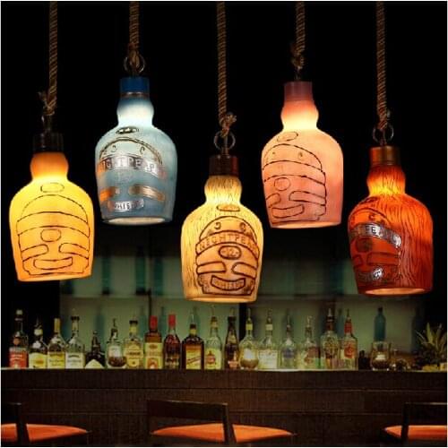 Art Creative Bar Pendant Lamp American Retro Single Head Personal Hanglamp and Light Colored Light Lamp Corridor Decor Lamps