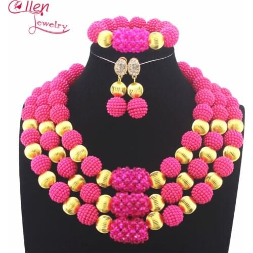 New Hot Pink Nigerian Costume Jewelry Set Big African Wedding African Bridal Jewelry Set 2017 New Wholesale Free Shipping W8533