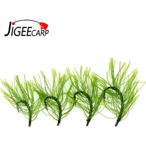 JIGEECARP 10pcs/Bag New Camouflage Weed Carp Fishing Hook Water Grass Moss Carp Hook Pop Up Rig Bait Hooks Coated 2 4 6