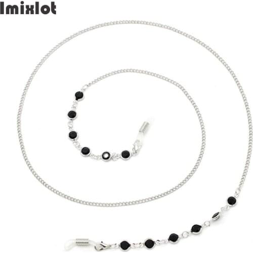Fashion Black White Crystal Glasses Neck Strap Chain Round Crystal Eyeglass Chain Holder Metal Sunglasses Cord Lanyard Necklace