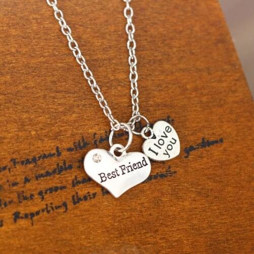 Fashion Crystal Double Heart Best Friend Pendant Necklace Silver Plated Chain Necklace BFF Women Men Jewerly Friendship Charm