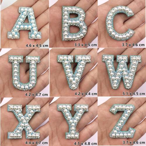 Fashion Rhinestone Pearl Embroidery Patches For Clothing Iron On Patch DIY Stickers Clothes Backpack Hat Applique Letter A-Z