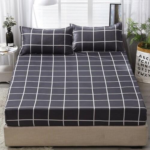 2019 new products Polyester fiber Bed cover Fitted Sheet Pillowcases 2/3 Pcs Luxury Lattices Stripes Bedding