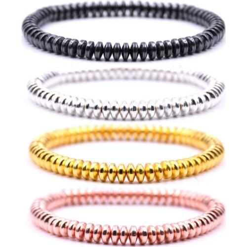 Wholesale 12 Pack Fashion 6MM Disc Hematite Beads Elastic Bracelet Women Men Color Stone Beaded Chakra Bangle Jewelry Low price