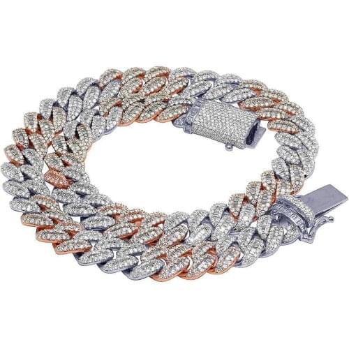 Eye Design 2.0 Rhodium Color Baguette Cuban Choker Micro Paved Prong Setting Cubic Zirconia Necklace Ice Out Two Tone Chain