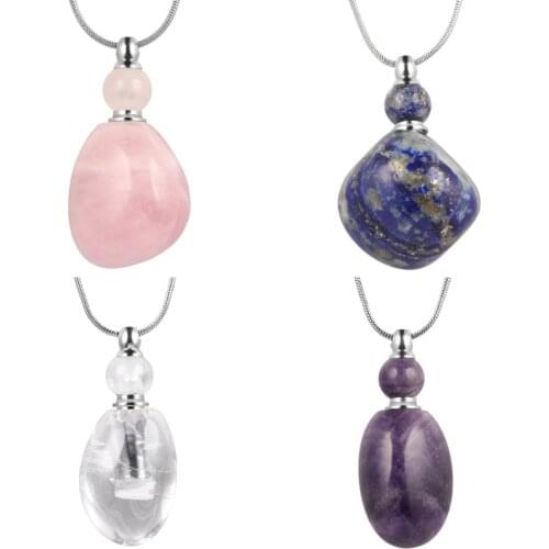 TUMBEELLUWA Natural Crystal Perfume Bottle Pendant Necklace,Essential oils Necklace,Healing Magical Medicine Bottle Jewelry